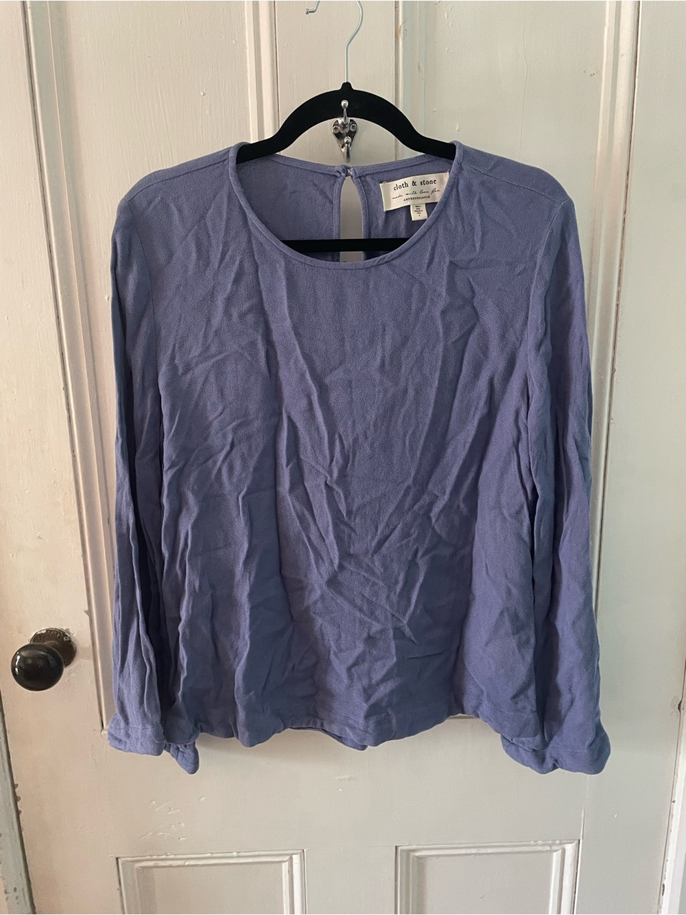 Cloth & Stone Blue Bell Sleeve Top Small | Keyhole Back Blouse